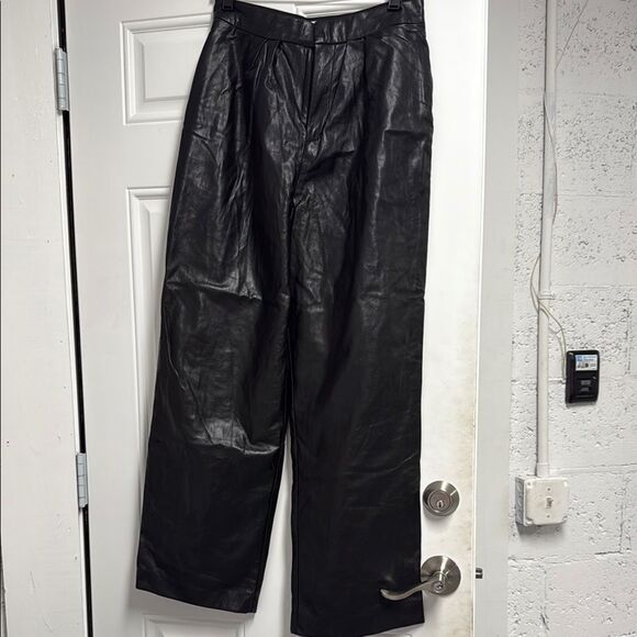 L'Academie Black Leather Dress Pants with Sleek Finish - Size Medium - NWOT - Picture 1 of 7
